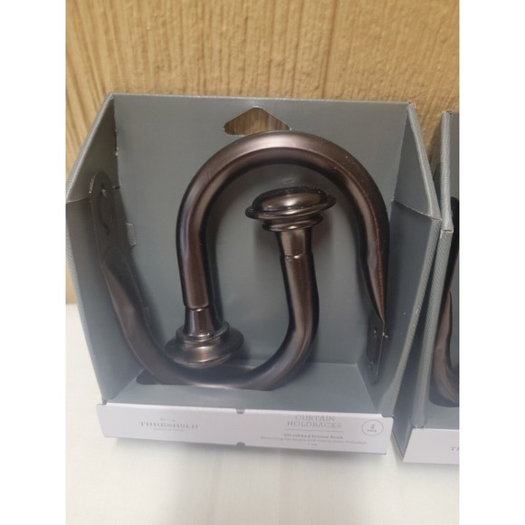 Set of 2 Threshold Decorative Drapery Holdbacks Oil Rubbed Bronze Finish 2 Sets - Picture 3 of 6